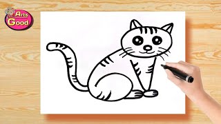 How to Draw a cat Step by Step 6  V | Cat Drawing Easy Tutorial