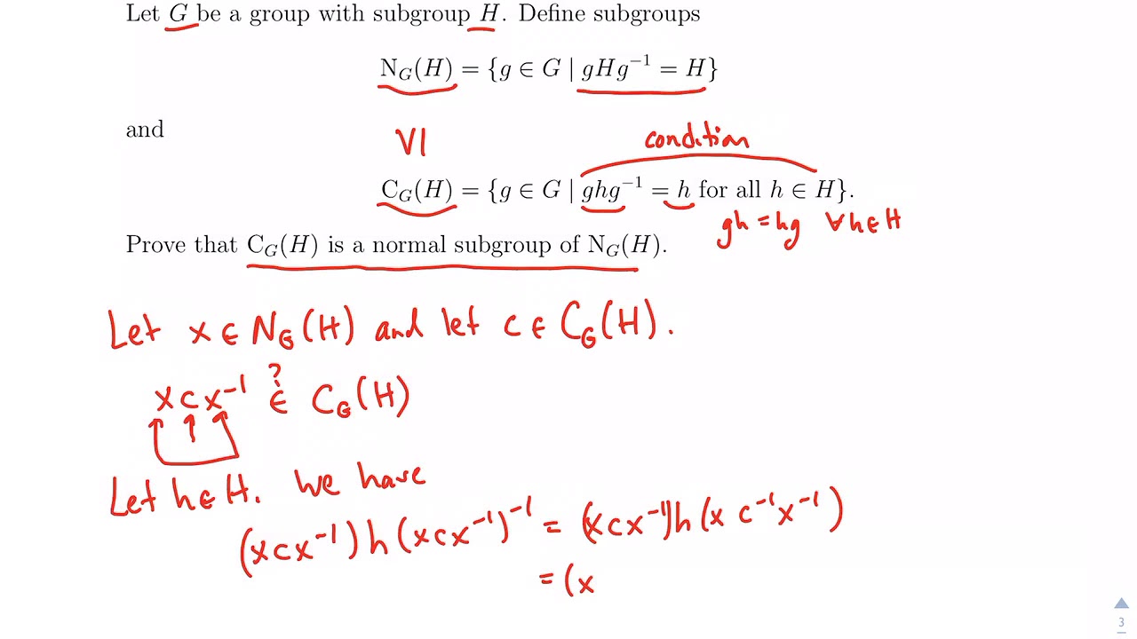 Groups The Centralizer Of A Subgroup Is Normal In The Normalizer Of The Subgroup Youtube