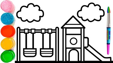 How to Draw a Playground Set with Slide and Swing Easy | Simple Slide drawing easy