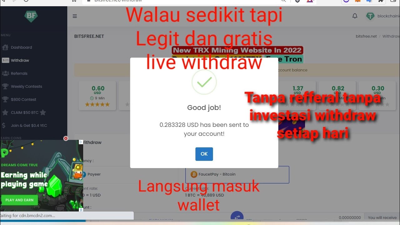 Live Withdraw Lagi Web penghasil Bitcoin dan payeer GRATIS,LEGIT