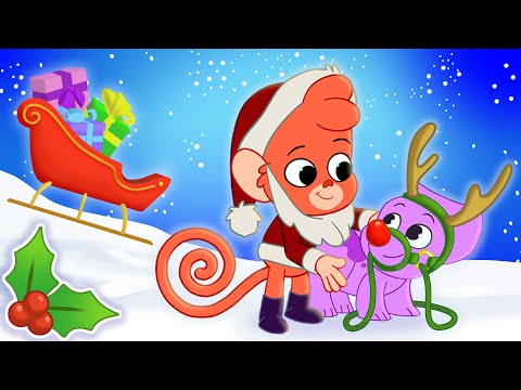 Dinosaur Christmas | Club Baboo | A Baby Triceratops guides Reindeer Sleigh | Rudolph Red Nosed Dino