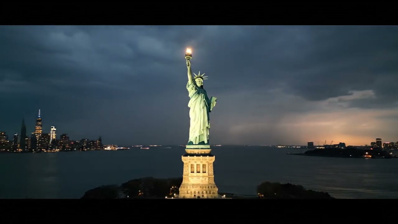 Statue of Liberty in 4K 🗽 AI-drone view over New York City ✨ Epic aerial vibes!