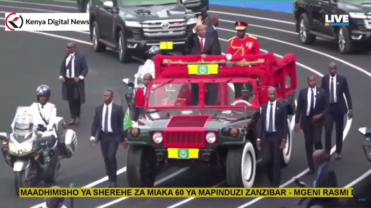 See how President Hussein Mwinyi arrived for Zanzibars 60th Revolutionary anniversary
