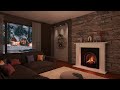 Snow Ambience in Cozy Winter Room | Soft Crackling Fireplace Sounds