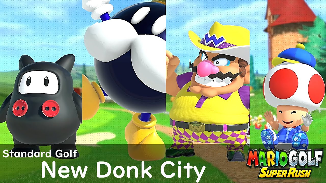 Mario Golf Super Rush Ninji vs King Bomb omb vs Wario vs Toad In New Donk City