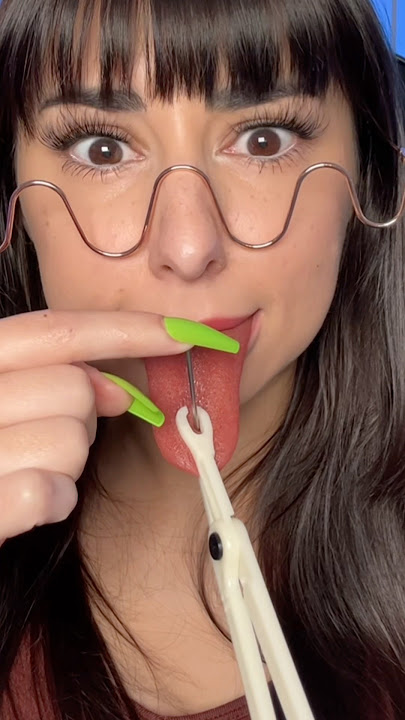 ASMR Girl Gives Herself Tongue Piercing 😖 #asmr #shorts #asmrvideos