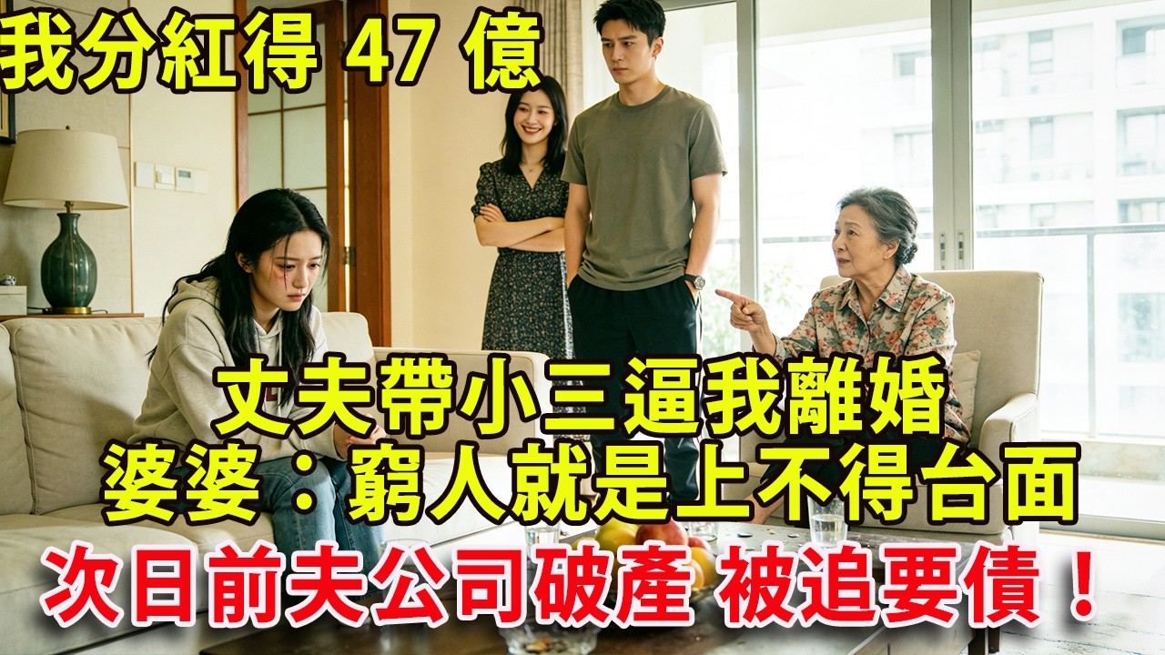 我投資分紅得47億  丈夫帶小三逼我離婚  婆婆：窮人就是上不得台面 我爽快簽字離婚 次日前夫公司破產 前婆家被人追著要債！#人生感悟 #健康 #情感故事 #婚姻經營 #老年生活