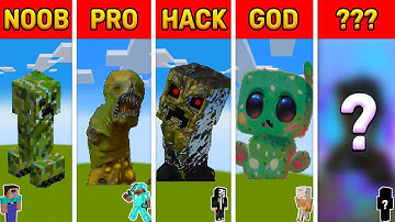 Minecraft Creeper Pixel Art Challenge - NOOB vs PRO vs HACKER vs GOD