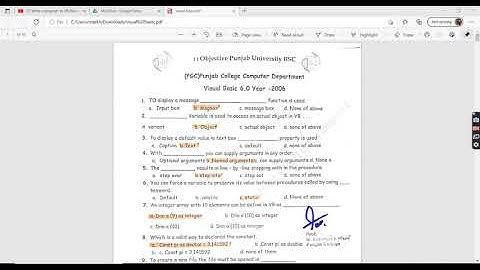 visual Basic 6 0 MCQS of Punjab University