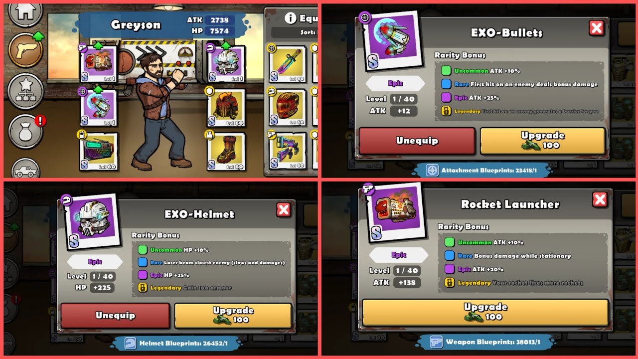 Unlocking Of New EXO S Grade Rocket Launcher, Bullets And Helmet~Gameplay With RL Earn To Die Rogue