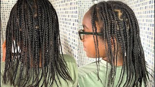 Mini box braids on thick natural hair~Protective style.