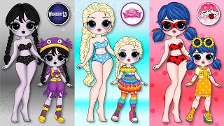 NEW FASHION for Family: Elsa Princess, Wednesday \& Ladybug \/ DIYs Paper Dolls \& Crafts