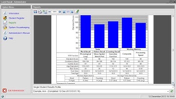 Lucid Recall Working Memory Assessment - Report Screen