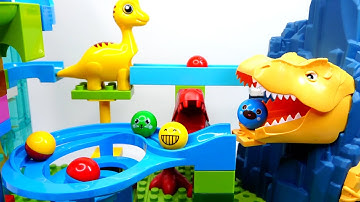 Marble Run ASMR Dinosaur Tunnel Course 🦖