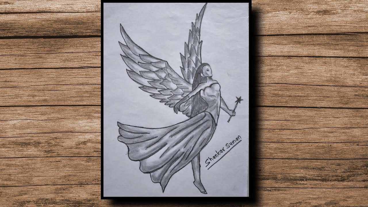 Flying Angel Linear Illustration, Black Outline. 6016263 Vector Art at  Vecteezy