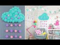 DIY home decor idea for a Kids / Children / Girls Room / How to make kawaii cloud from pom pom