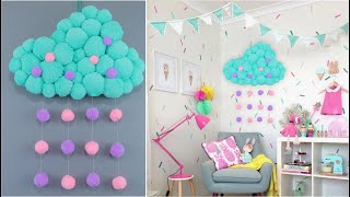 DIY home decor idea for a Kids / Children / Girls Room / How to make kawaii cloud from pom pom