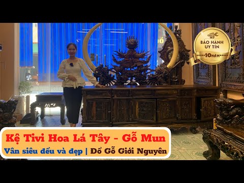 Video Kệ Tivi gỗ mun hoa Lào mẫu hoa lá tây dài 2m57 | Sang... - youtube