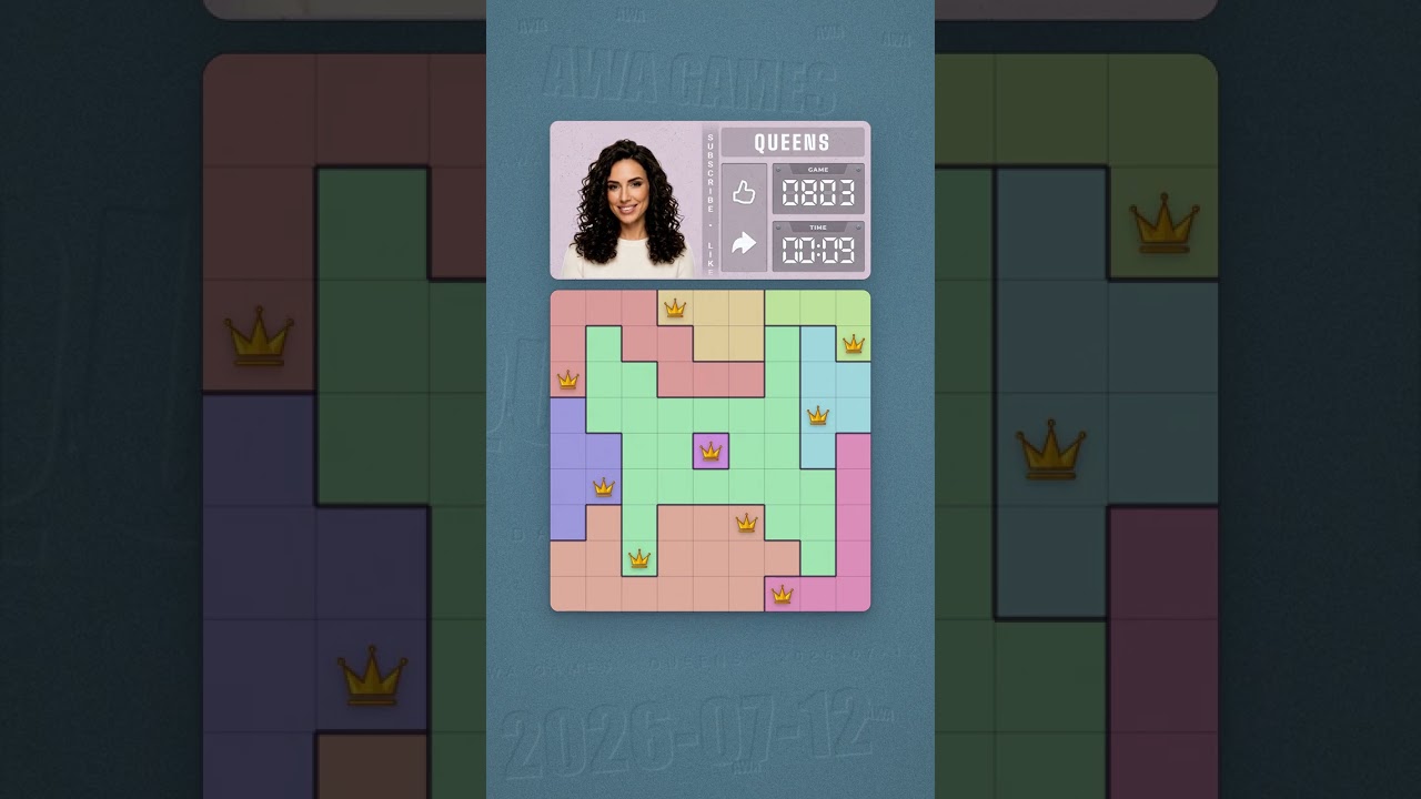 LinkedIn Queens #803 solved board for July 12, 2026, 9x9 grid