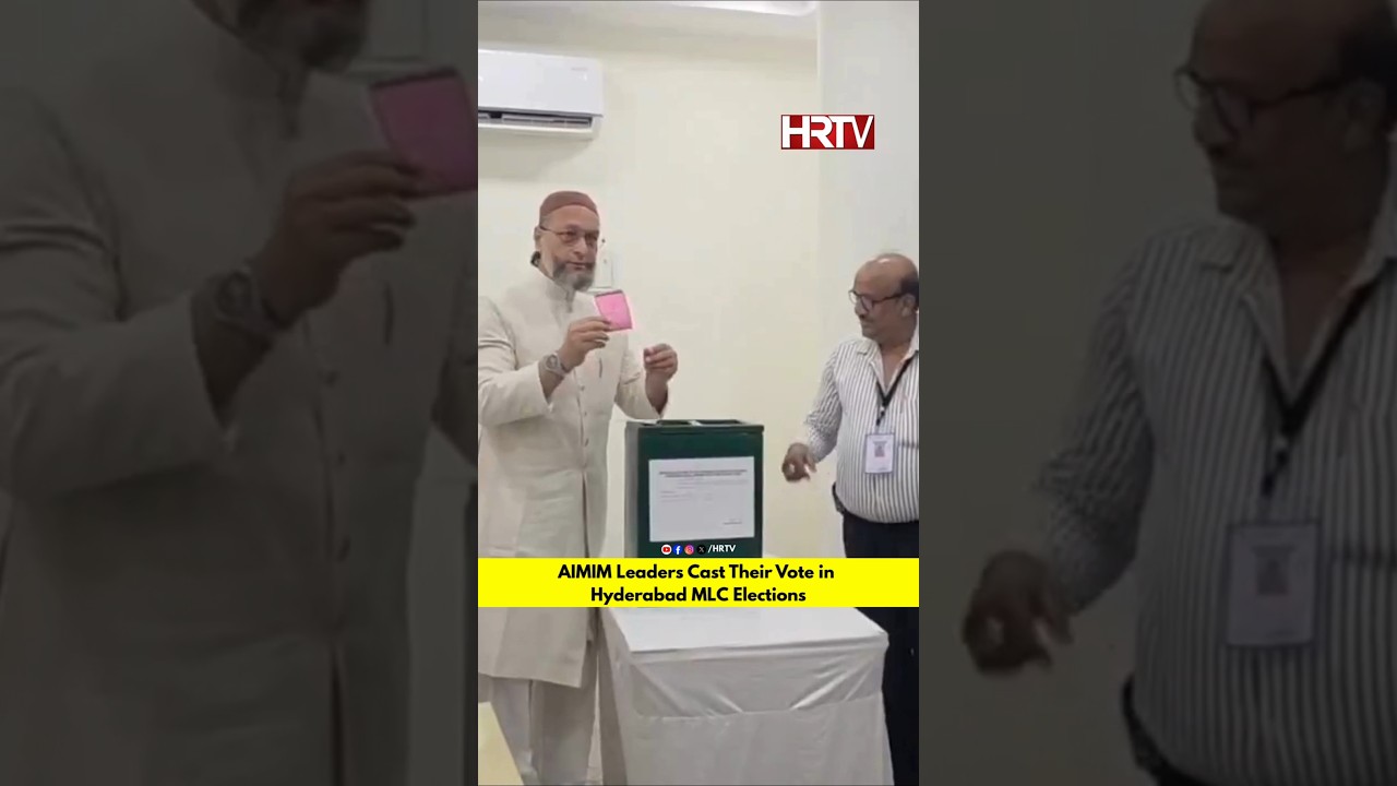 AIMIM Leaders Cast Their Vote in Hyderabad MLC Elections | Asaduddin & Akbaruddin Owaisi | HRTV