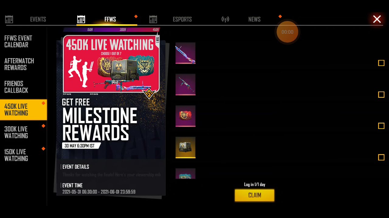 500k Live Watching milestone rewards 7.00Am Claim
