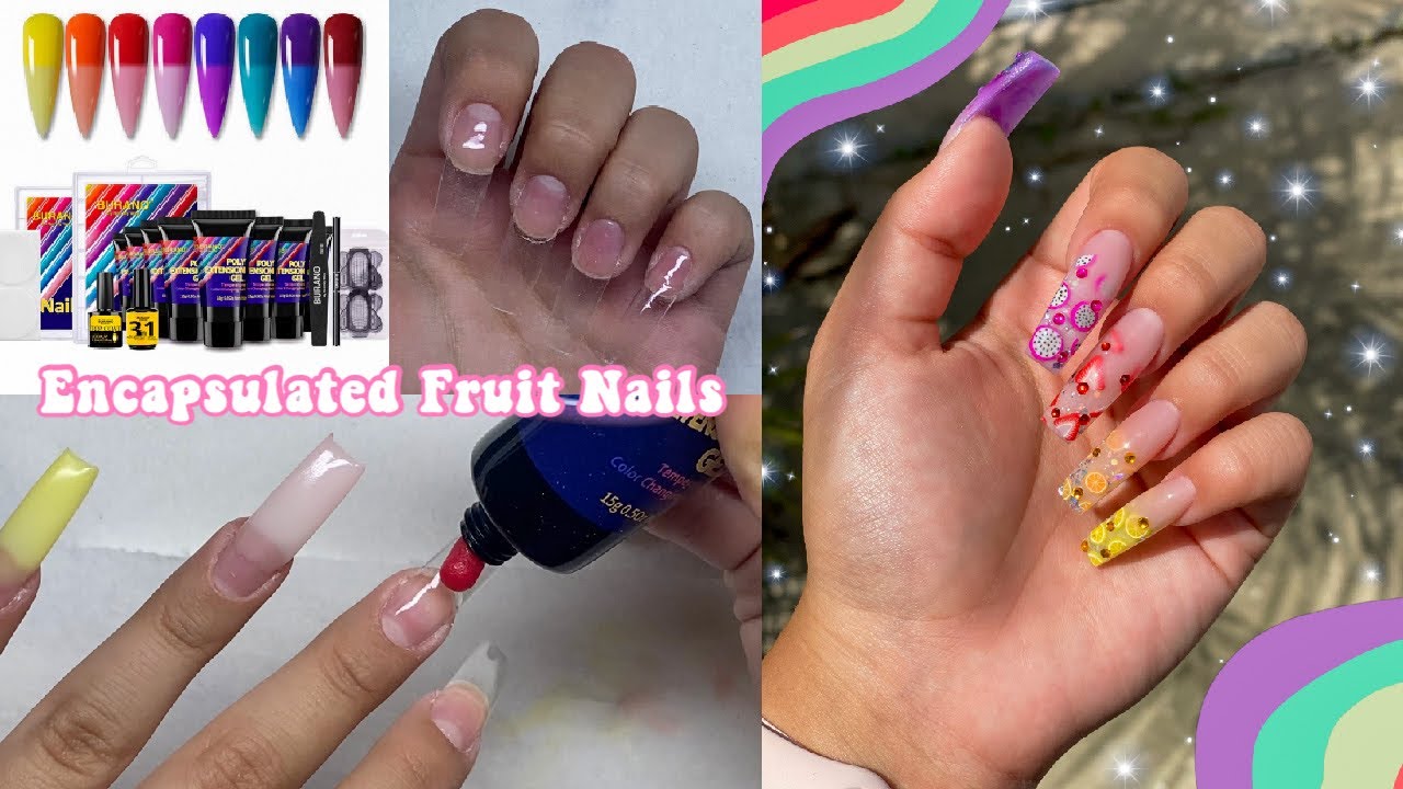 ENCAPSULATED FRUIT SLICE NAILS! USING BURANO COLOR CHANGING POLYGEL KIT | Polygel Nail Tutorial ...