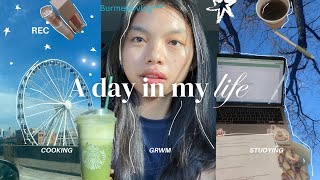 👒🍃 A Day in my Life🍀🍵| Burmese sub*|grwm,cooking,colledge,studying🍀,coffee☕️