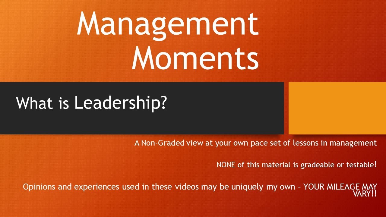 Management Moments Episode 1 - What is Management? - YouTube