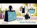 DIY Multi Pocket Bag | Tote Bag with 5 pockets Sewing Tutorial [sewingtimes]