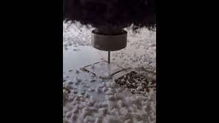 Slow motion PVC foam cutting