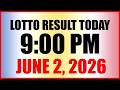 Lotto Result Today 9pm Draw June 2 2026 PCSO 
