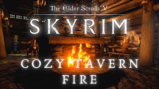 Skyrim SE 4K Ambience | A Cozy Tavern Fire | Ambient Fire, Rain | Sleep, Study | No Music [8 Hrs]