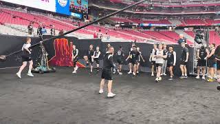 Purdue stretches before taking the floor in Phoenix.