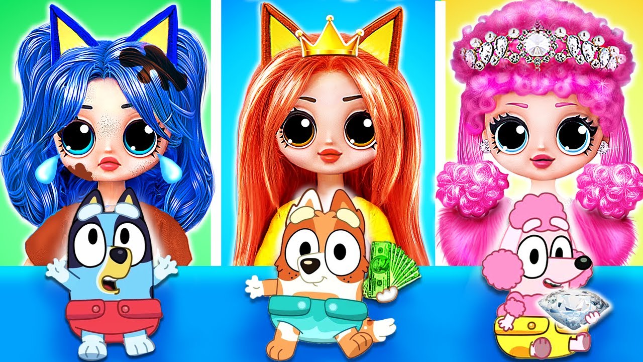 BLUEY Adventures: Broke, Rich, Giga Rich Mommies! 23 DIYs for LOL OMG