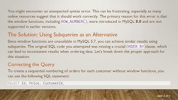 Resolving the Syntax Error in MySQL for OVER and PARTITION Clauses