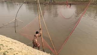 Traditional Fishing using Bamboo and Fishing Net