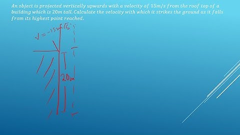 𝐴𝑛 𝑜𝑏𝑗𝑒𝑐𝑡 𝑖𝑠 𝑝𝑟𝑜𝑗𝑒𝑐𝑡𝑒𝑑 𝑣𝑒𝑟𝑡𝑖𝑐𝑎𝑙𝑙𝑦 𝑢𝑝𝑤𝑎𝑟𝑑𝑠 𝑤𝑖𝑡ℎ 𝑎 𝑣𝑒𝑙𝑜𝑐𝑖𝑡𝑦 𝑜𝑓 15𝑚/𝑠 𝑓𝑟𝑜𝑚 𝑡ℎ𝑒 𝑟𝑜𝑜𝑓 𝑡𝑜𝑝 𝑜𝑓 𝑎 20m tall b