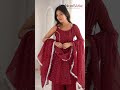 Red Crunchy Silk Palazzo Suit With Fancy Work For Festival