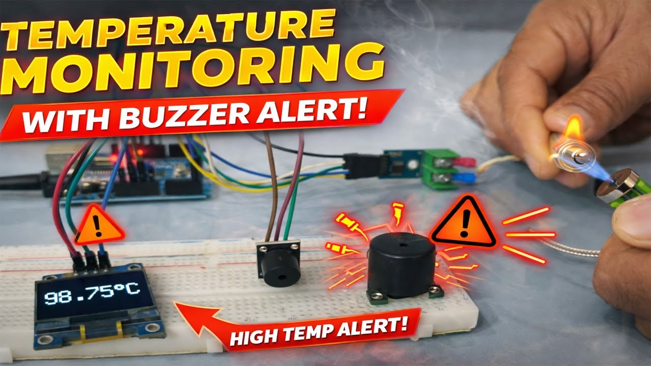 MAX6675 Temperature Sensor with Arduino | OLED Display & Buzzer Alert