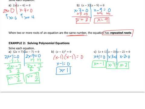 Algebra - 7.4 Solve polynomial equations in factored form - YouTube