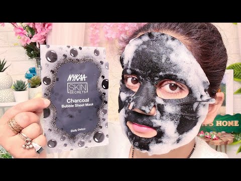 Nykaa skin secrets charcoal bubble sheet mask review & demo | daily detox | RARA | charcoal mask