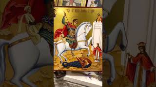 Рукописная икона Чудо Георгия Победоносца о змие