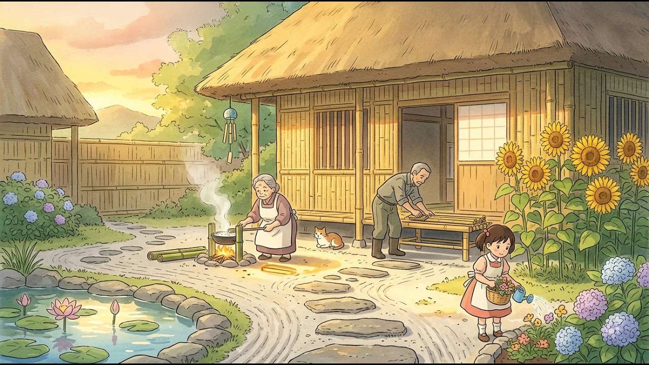 japanese bamboo village life 🎋 | asmr cooking & DIY bamboo furniture | no talking ghibli-style