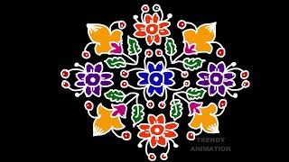 2019 sankranthi rangoli design 16*2dots with colors | sankranthi muggulu | muggulu |