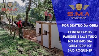 Concretando paredes e laje de ICF de uma só vez, tornando a obra monolítica - São Roque/SP