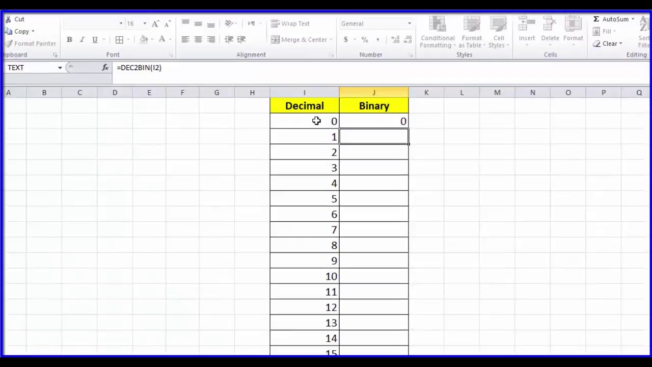 Convert Decimal To Binary By Excel Youtube