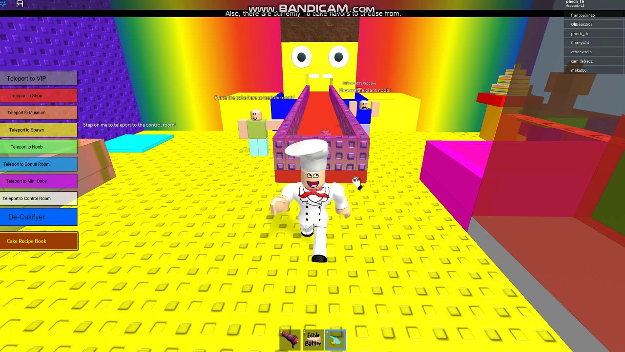 Roblox Make A Cake And The Feed Giant Noob 2 เอาเค กไปไหน Youtube - character roblox noob cake