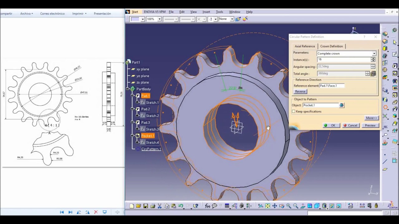 Catia V5. Engranaje en part design