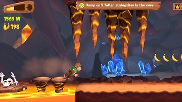 Banana Kong 2 Jump on 5 fallen stalagtites in the cave (In One Run)