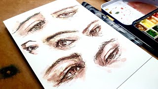 인물화 기초 눈 펜화 그리기 | How to draw eyes | fountain pen & watercolor painting